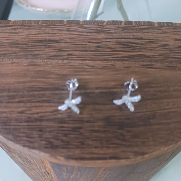 Silver CZ Dragonfly Earrings - Picture 3 of 5